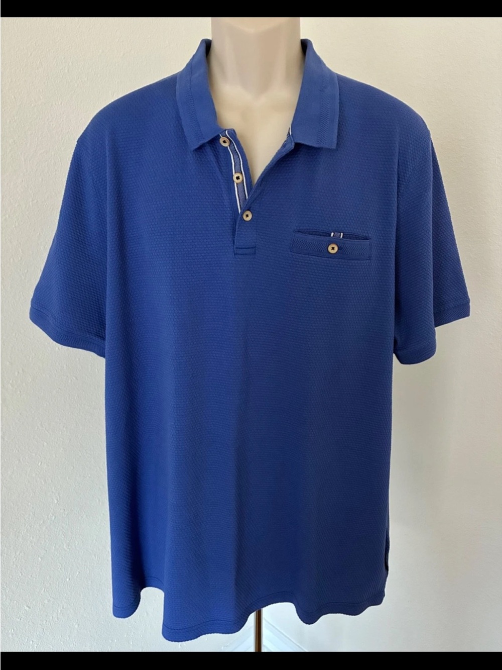 TED BAKER Mens Blue Polo Golf Shirt Casual Top 3/4 Button Short Sleeve Sz XXL